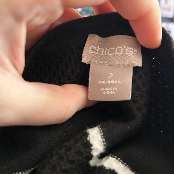 Chico's Women's Black and White Striped Waffle Knit Crewneck Sweater M - Picture 7 of 13